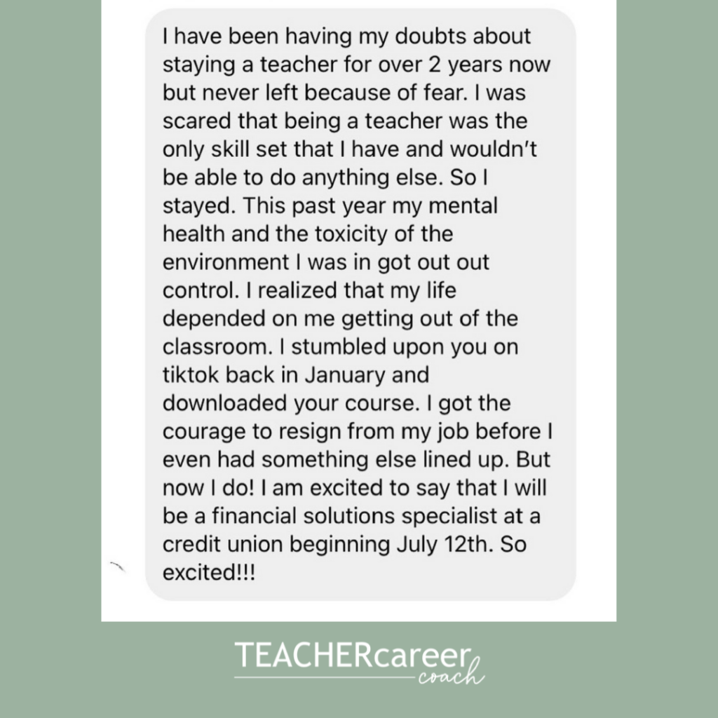 teacher who left teaching testimonial